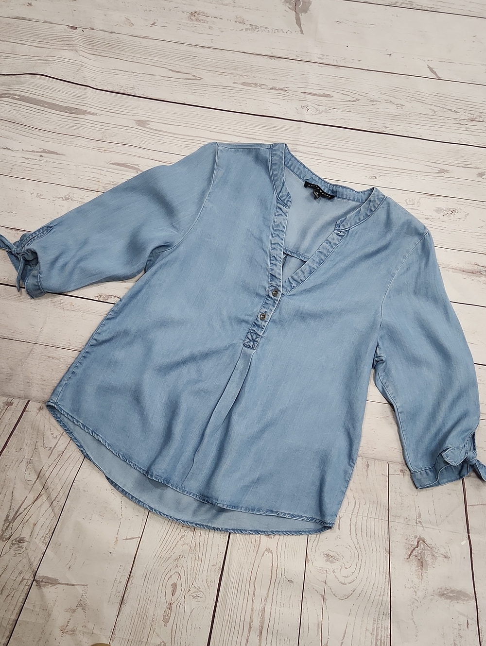 Haute Monde Light Blue Denim-Style V-Neck Blouse